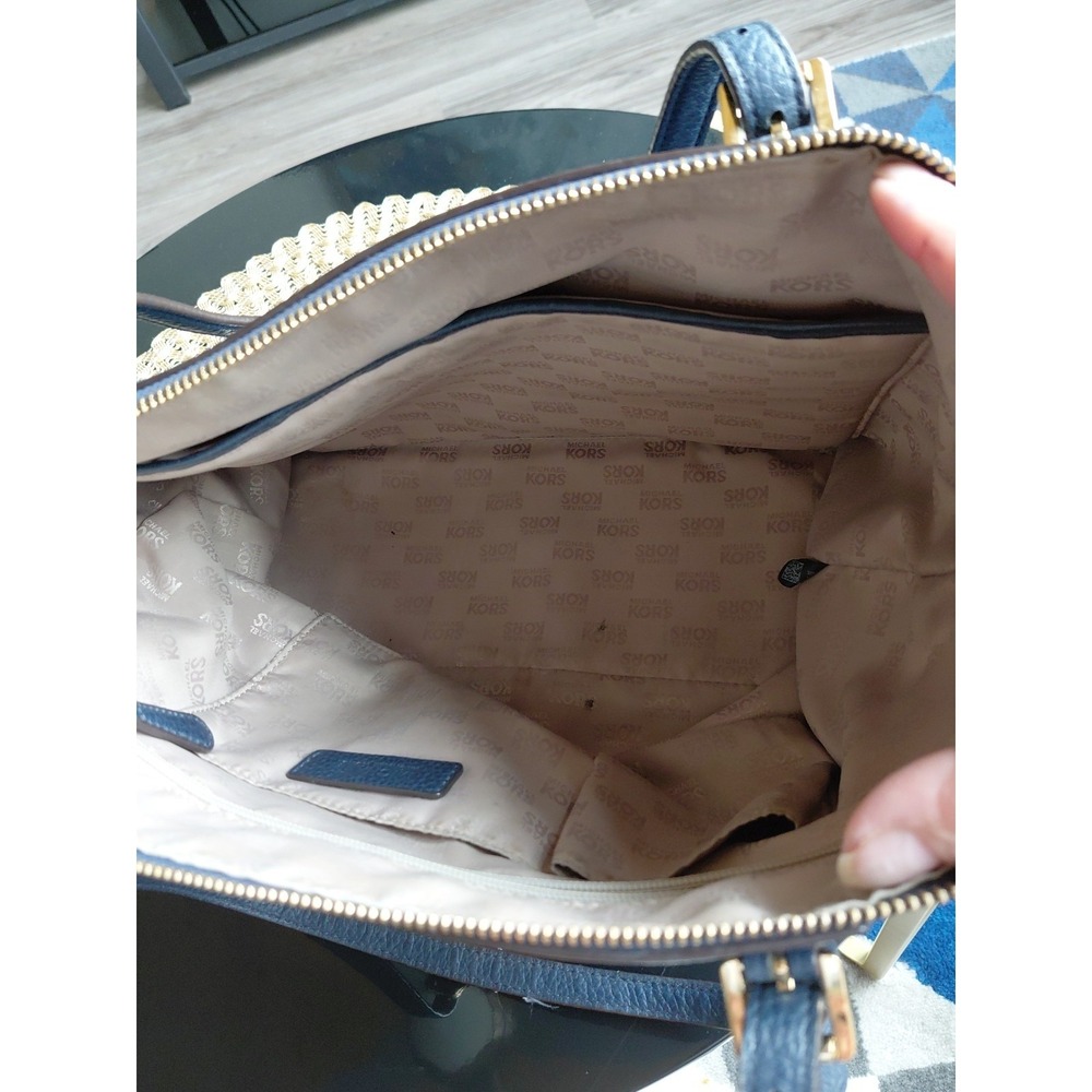 Michael Kors Navy Leather Tote Purse Handbag - Picture 6 of 7